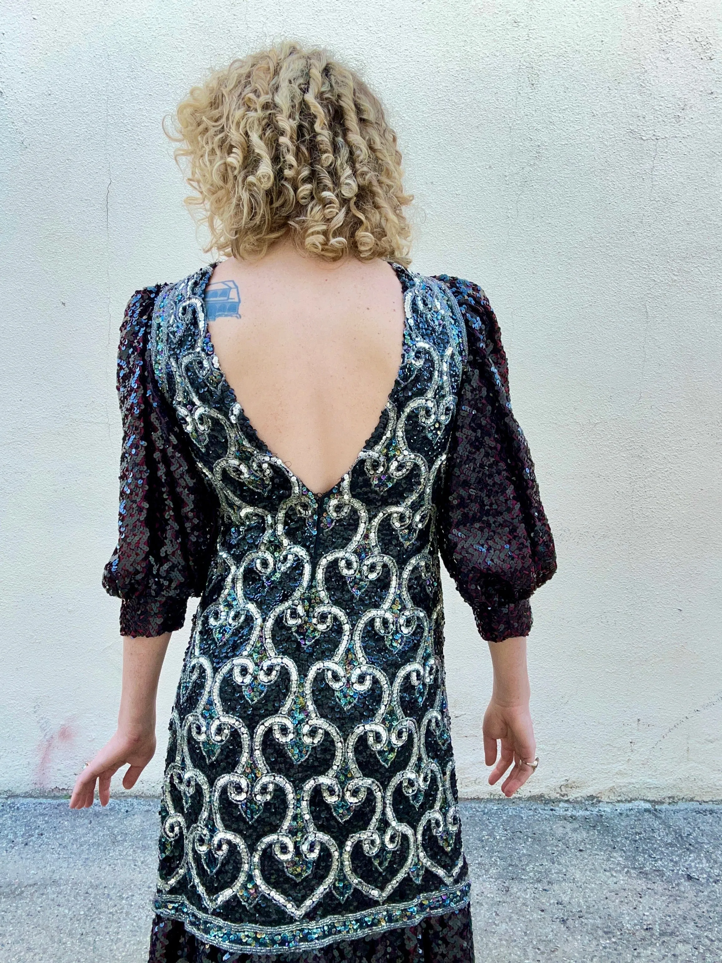 Vintage Sequin Dress With Puff Sleeves