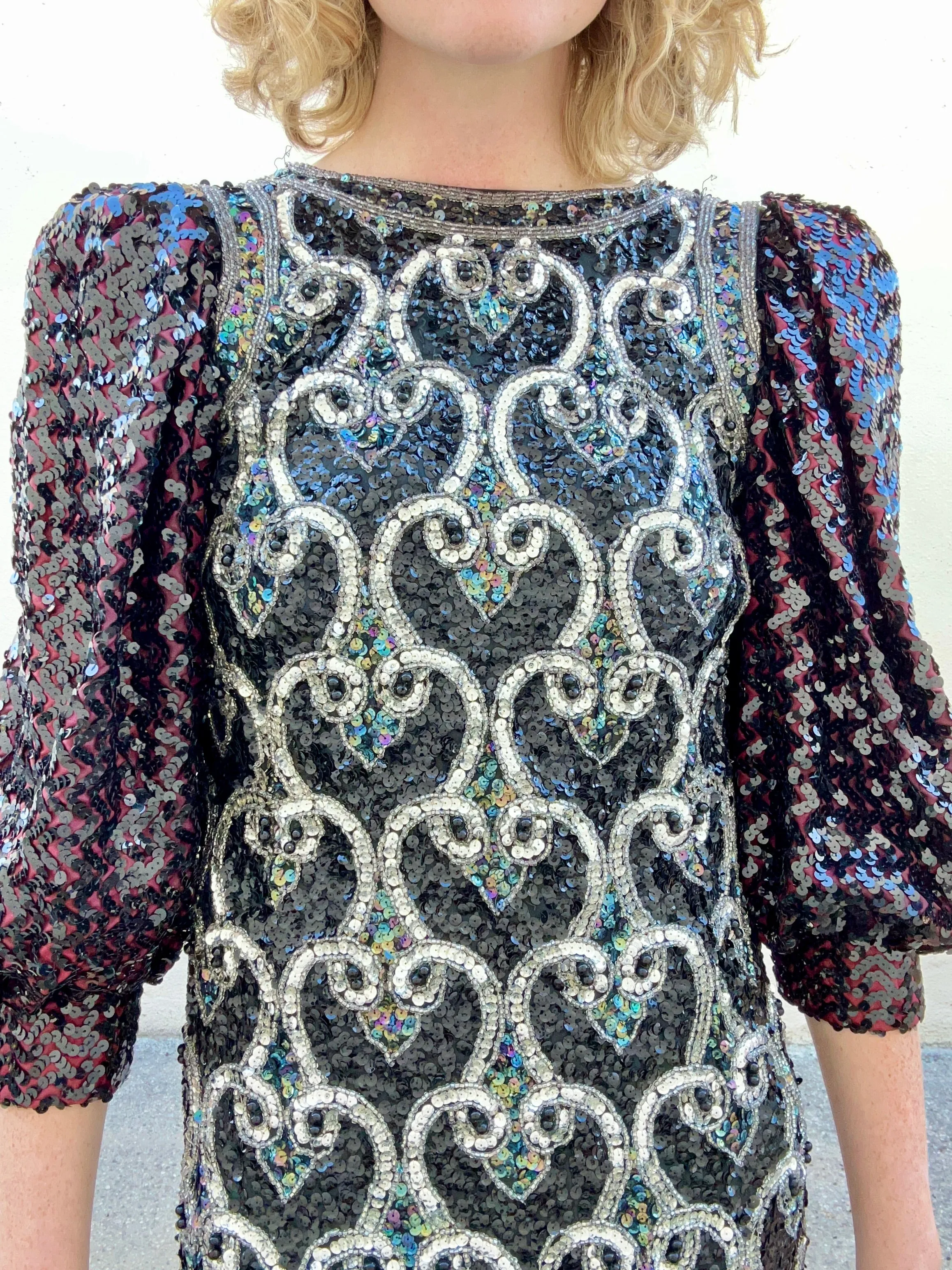 Vintage Sequin Dress With Puff Sleeves