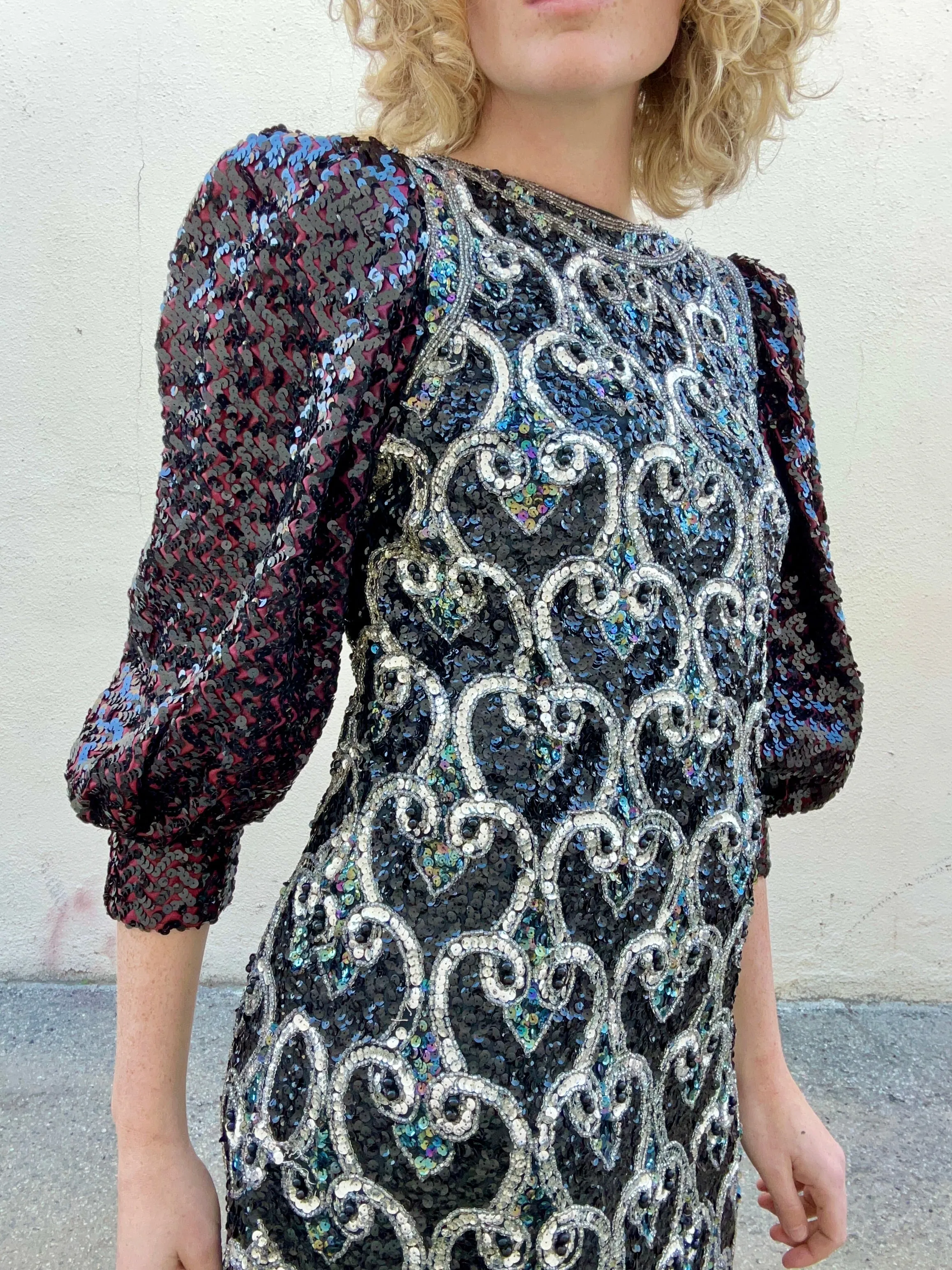 Vintage Sequin Dress With Puff Sleeves