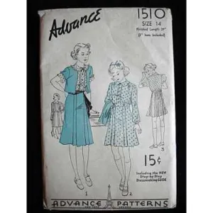 Vintage Sewing Pattern Advance #1510 Girls Dress With Bolero