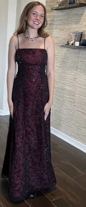 Vintage Square Neckline Burgundy and Black Prom Dress