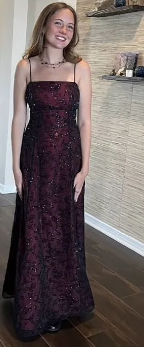 Vintage Square Neckline Burgundy and Black Prom Dress