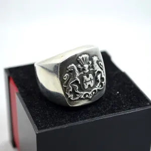 Vintage Sterling Silver German Crest COA Ring HEAVY MASSIVE