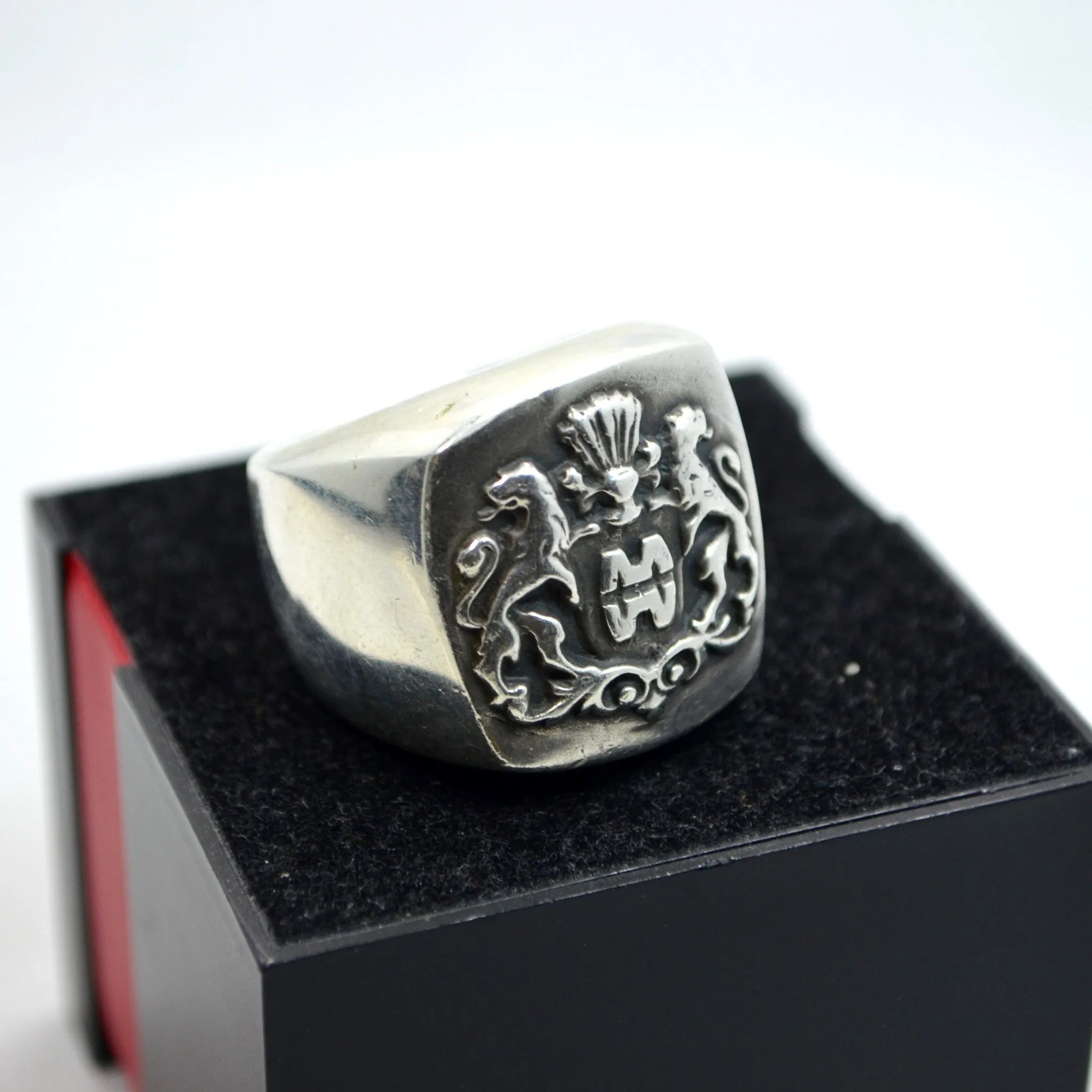 Vintage Sterling Silver German Crest COA Ring HEAVY MASSIVE