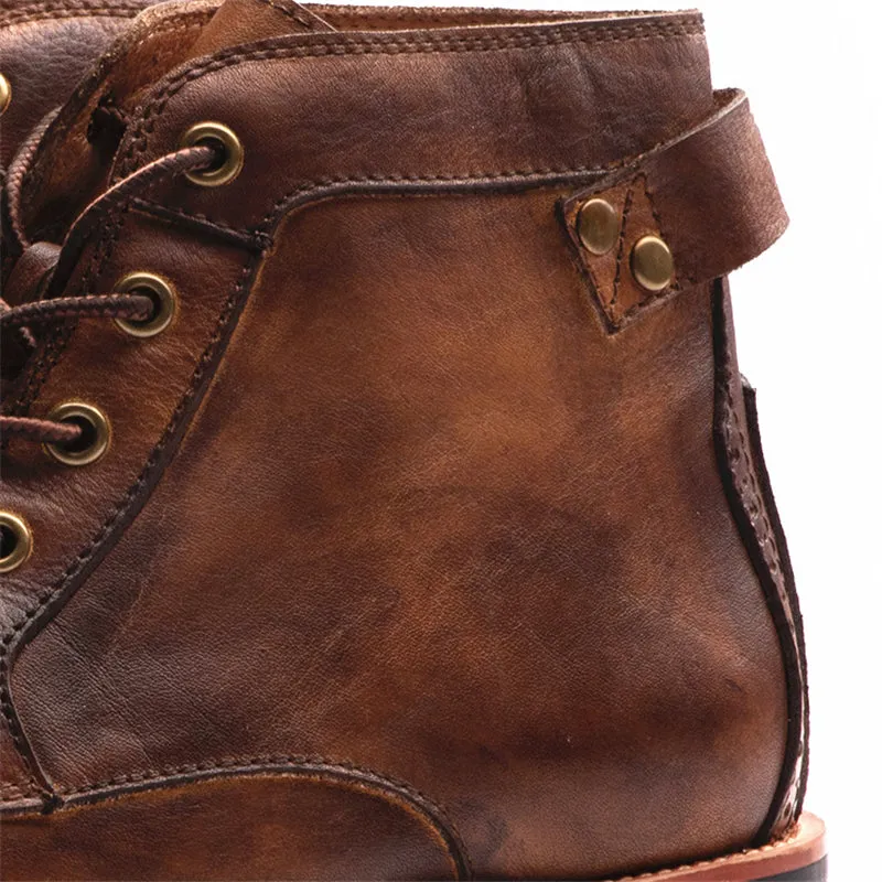 Vintage Style Flat Block Heel Front Lace-Up Fastening Ankle-Length Boots