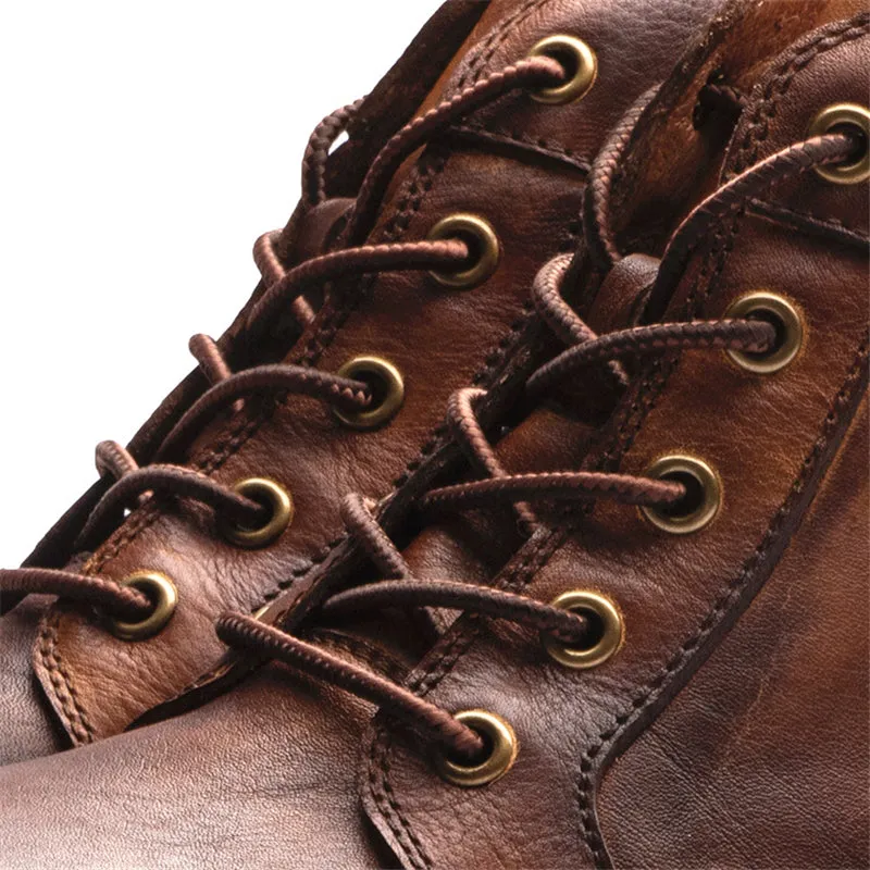 Vintage Style Flat Block Heel Front Lace-Up Fastening Ankle-Length Boots