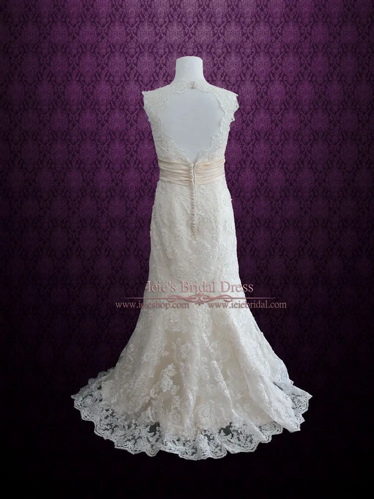 Vintage Style Lace Keyhole Back Wedding Dress with V Neck | Rayna