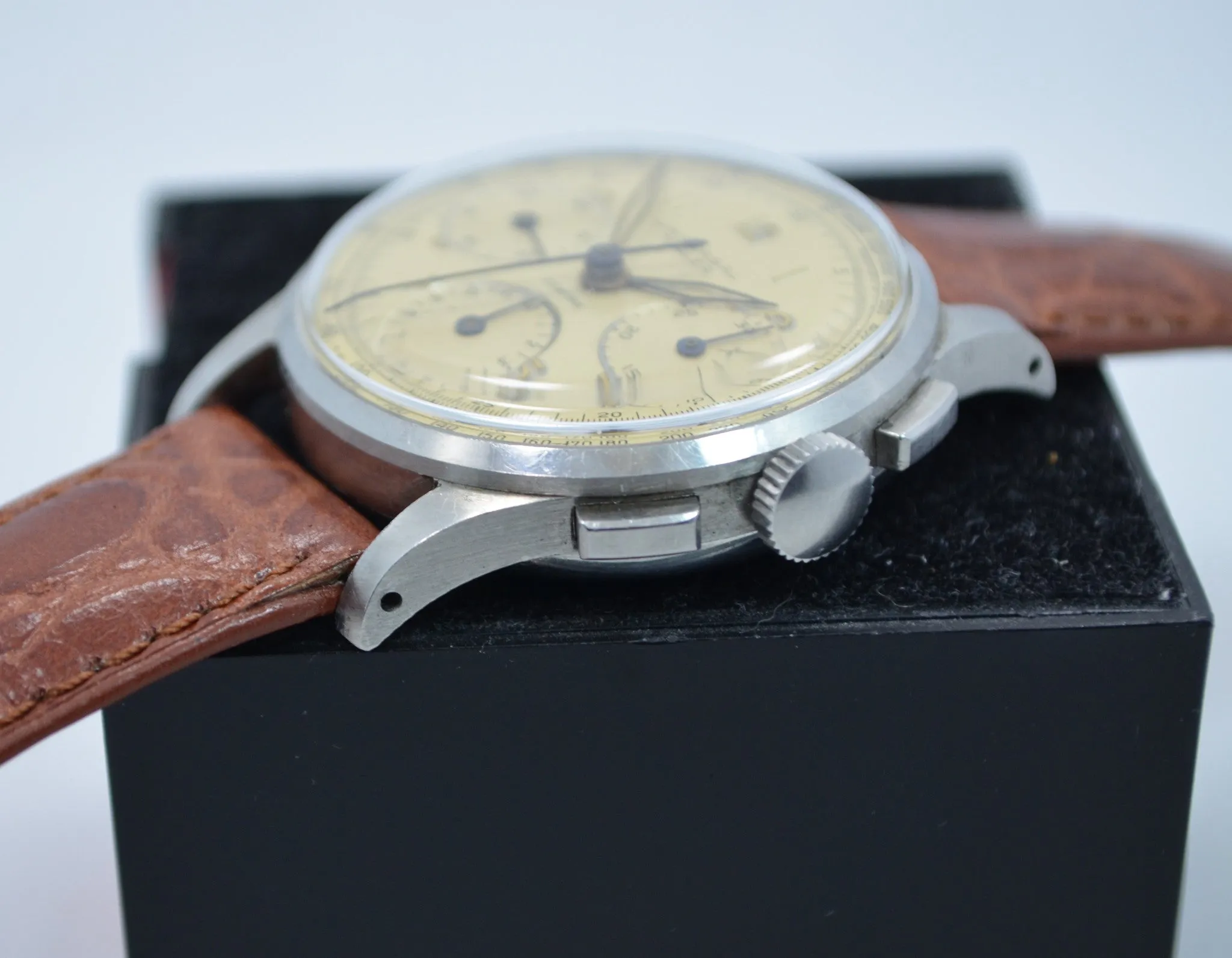 Vintage Universal Geneve Compax Türler Signed Steel Chronograph Cal. 285 Wristwatch 1950's
