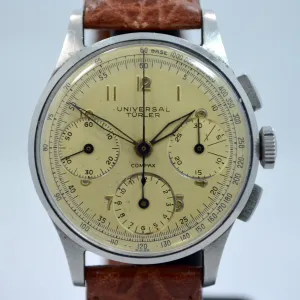 Vintage Universal Geneve Compax Türler Signed Steel Chronograph Cal. 285 Wristwatch 1950's