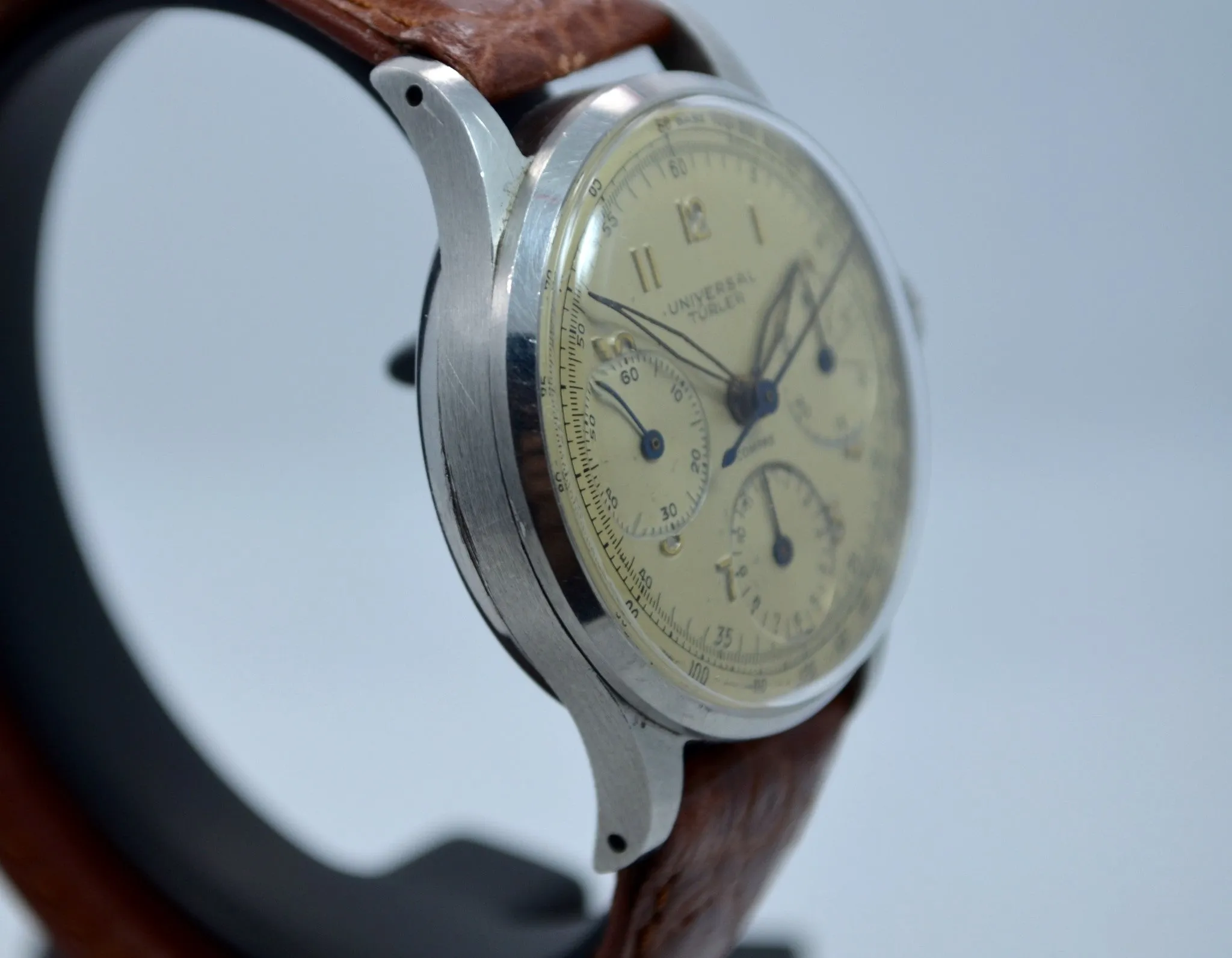 Vintage Universal Geneve Compax Türler Signed Steel Chronograph Cal. 285 Wristwatch 1950's