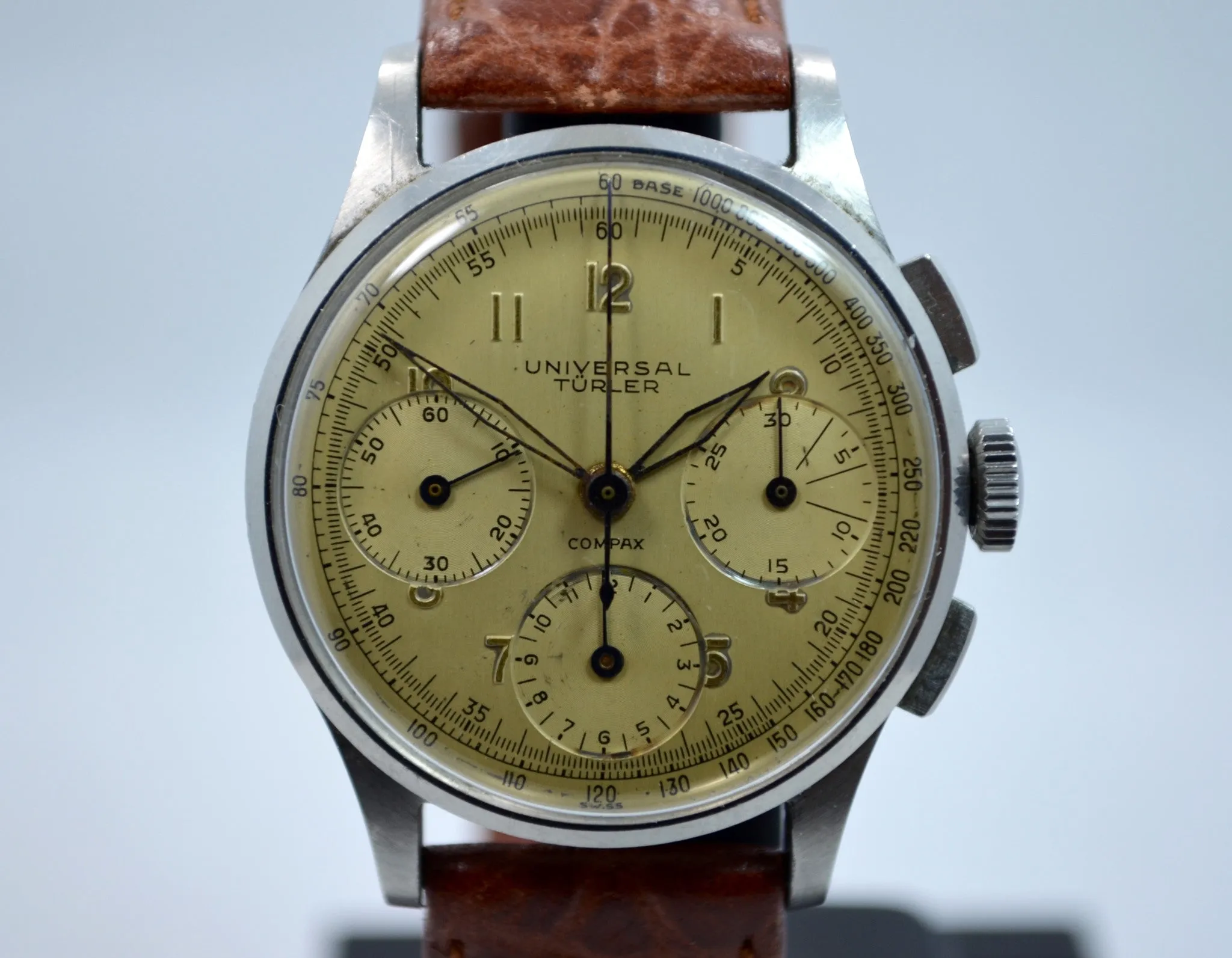 Vintage Universal Geneve Compax Türler Signed Steel Chronograph Cal. 285 Wristwatch 1950's