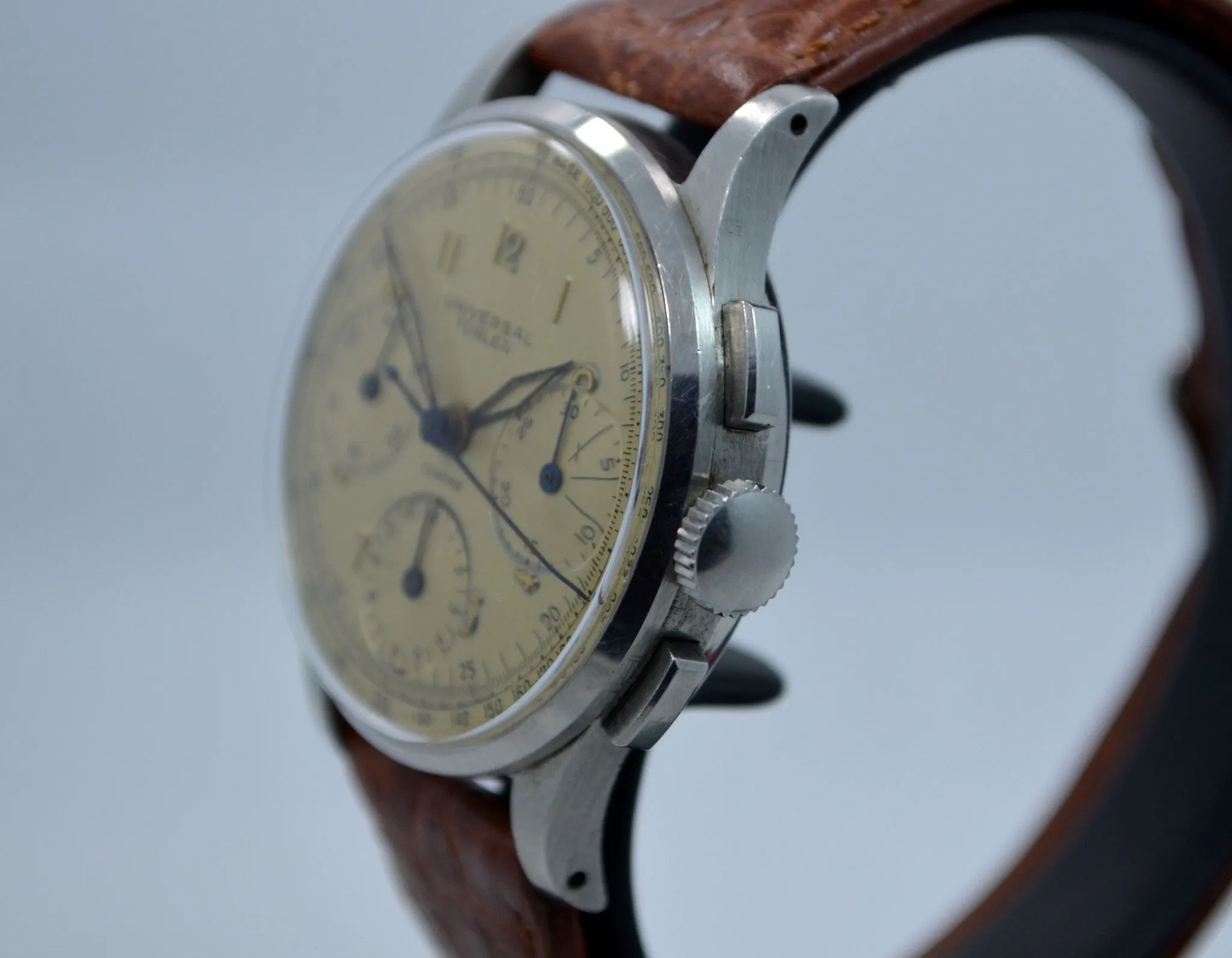 Vintage Universal Geneve Compax Türler Signed Steel Chronograph Cal. 285 Wristwatch 1950's