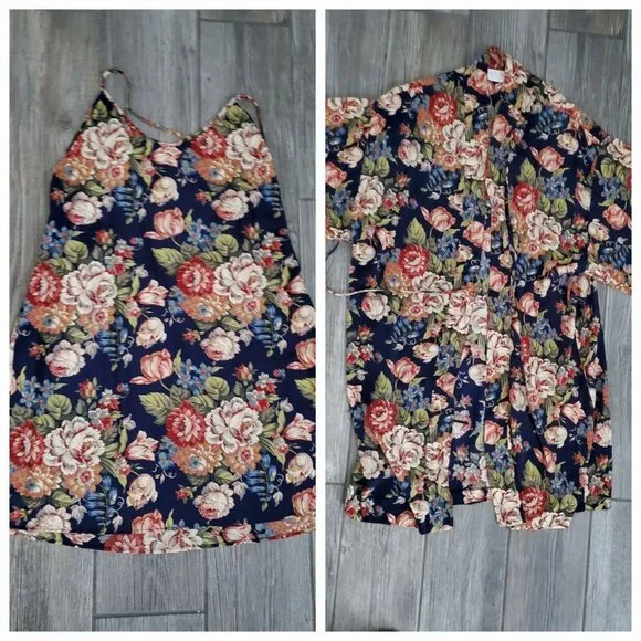 Vintage Victoria Secret Floral Slip Dress W/ Matching Robe Sz Small