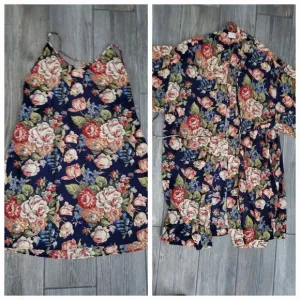 Vintage Victoria Secret Floral Slip Dress W/ Matching Robe Sz Small