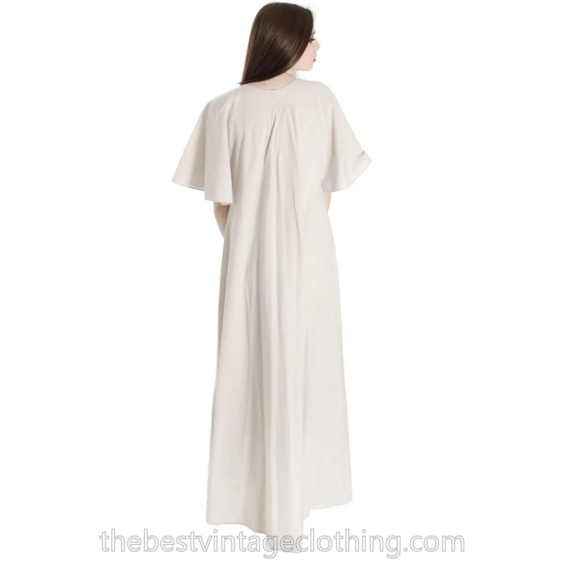 Vintage Vuokko Angel Sleeve Tent Dress Maxi Gown Dove Gray Cotton XXS 1970s