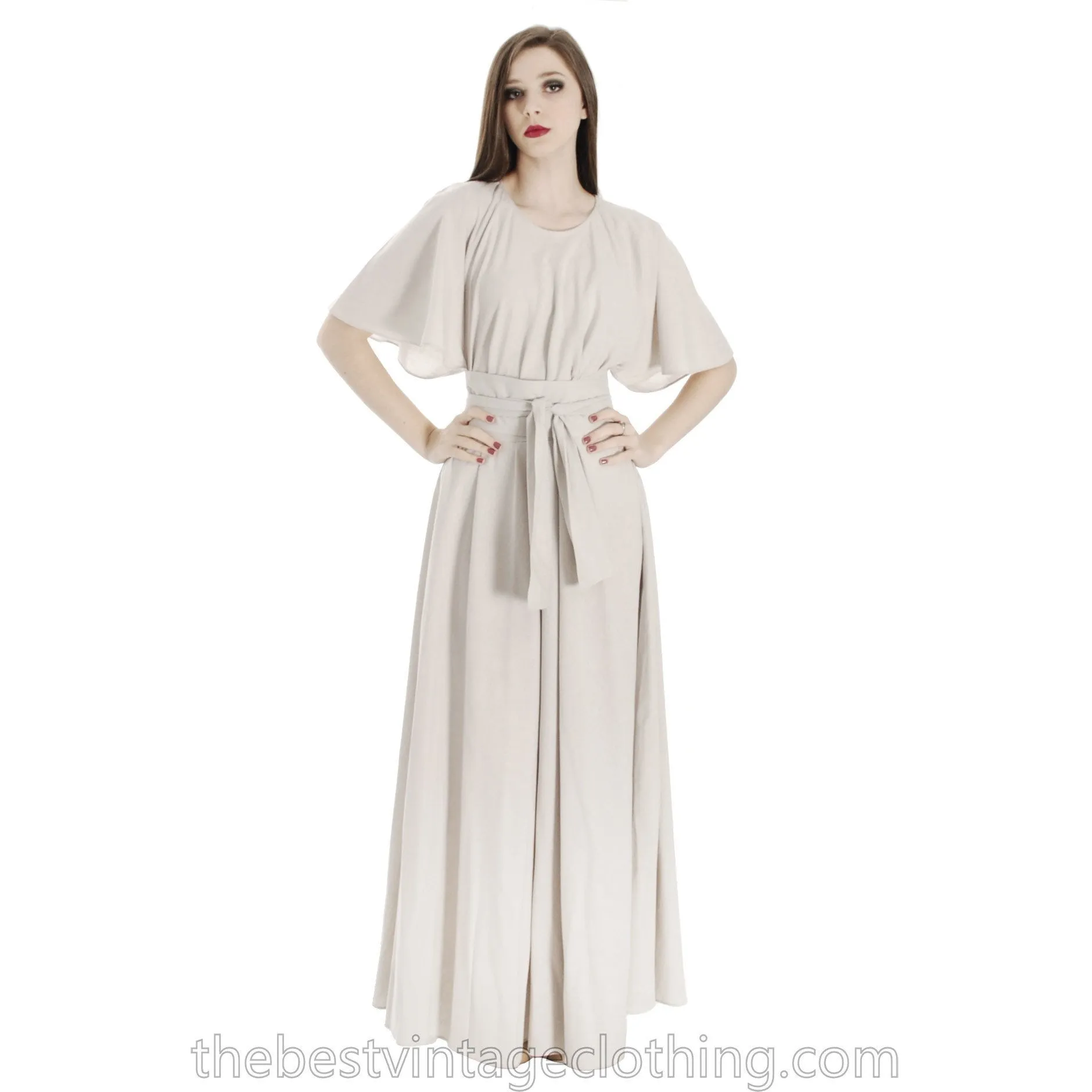 Vintage Vuokko Angel Sleeve Tent Dress Maxi Gown Dove Gray Cotton XXS 1970s