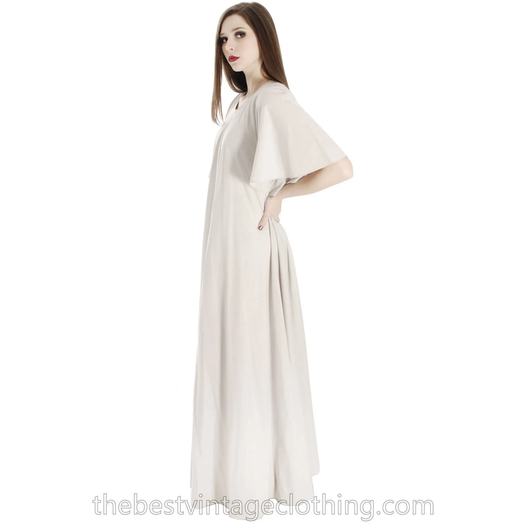 Vintage Vuokko Angel Sleeve Tent Dress Maxi Gown Dove Gray Cotton XXS 1970s