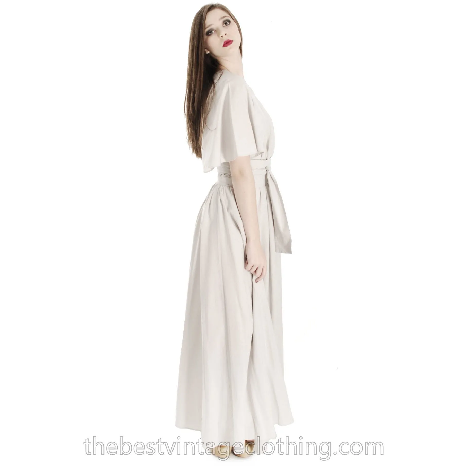Vintage Vuokko Angel Sleeve Tent Dress Maxi Gown Dove Gray Cotton XXS 1970s