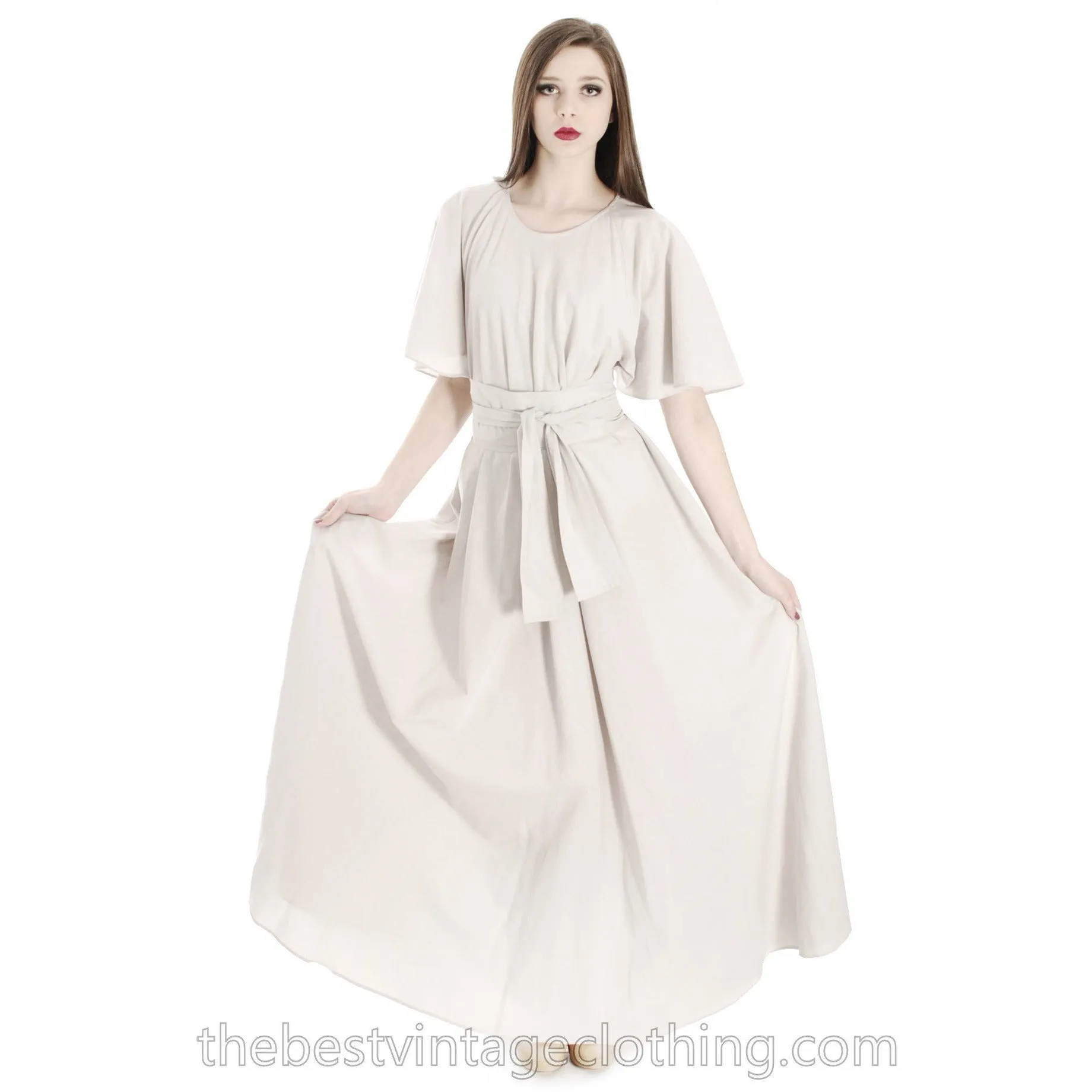Vintage Vuokko Angel Sleeve Tent Dress Maxi Gown Dove Gray Cotton XXS 1970s
