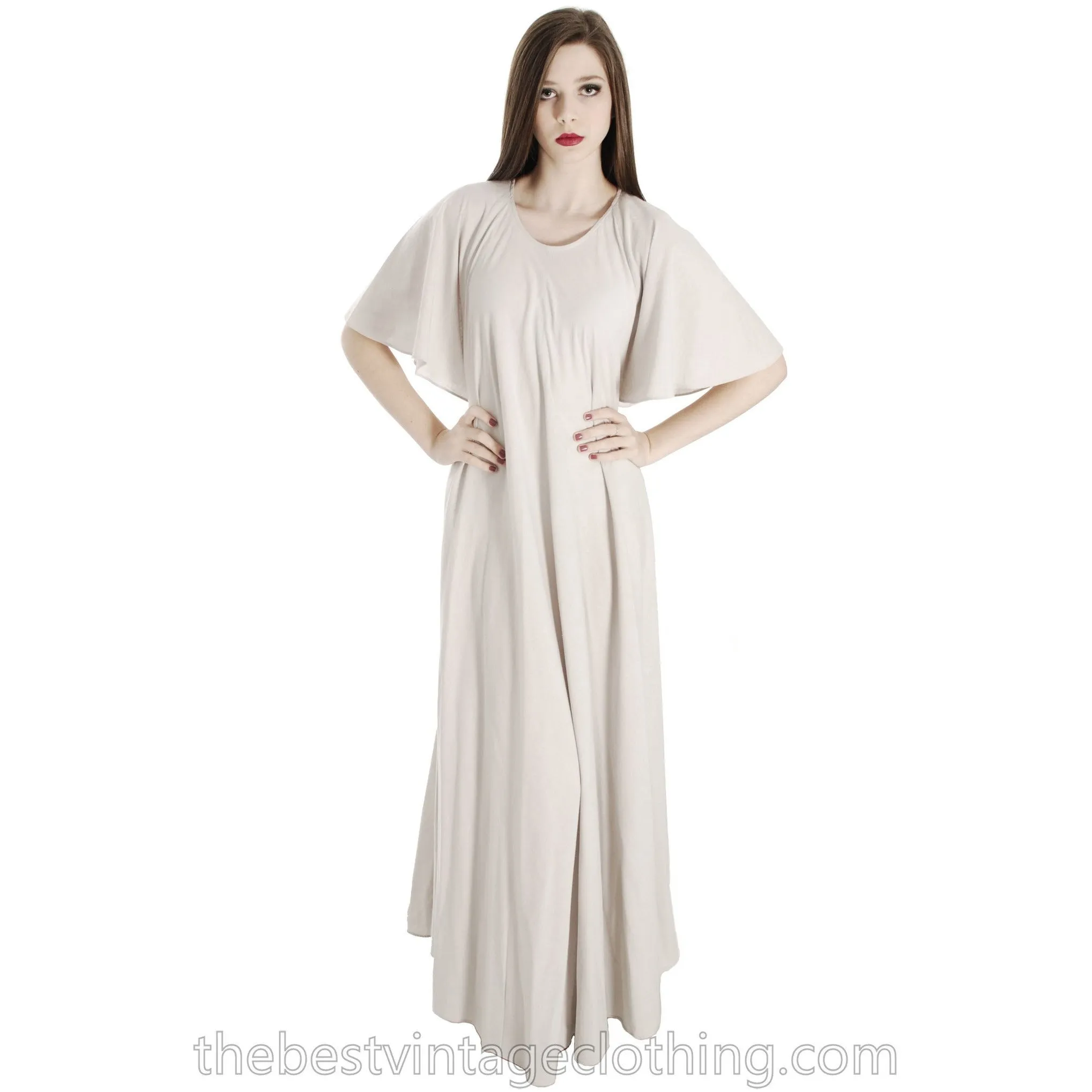 Vintage Vuokko Angel Sleeve Tent Dress Maxi Gown Dove Gray Cotton XXS 1970s