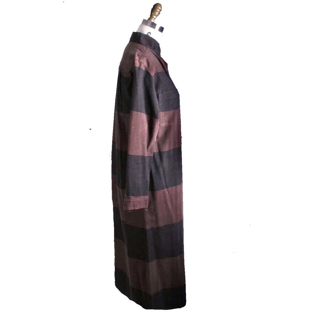 Vintage Vuokko Column Dress Cotton Black Brown Stripes Late 1970s  XS/S