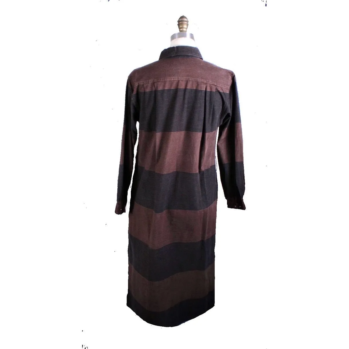 Vintage Vuokko Column Dress Cotton Black Brown Stripes Late 1970s  XS/S