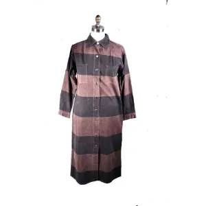 Vintage Vuokko Column Dress Cotton Black Brown Stripes Late 1970s  XS/S