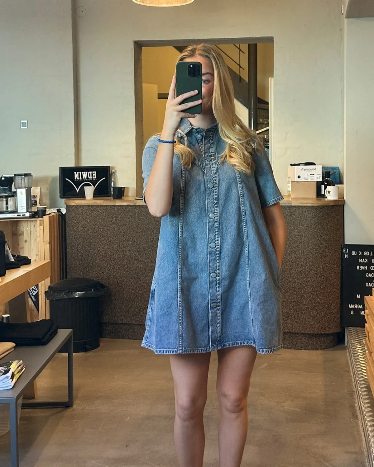 Vintage Washed Denim Mini Dress - Mid Blue Vintage