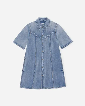 Vintage Washed Denim Mini Dress - Mid Blue Vintage