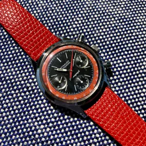 Vintage Wittnauer Professional 6002 Steel Valjoux 72 Chronograph Manual Black Red Exotic Dial Wristwatch