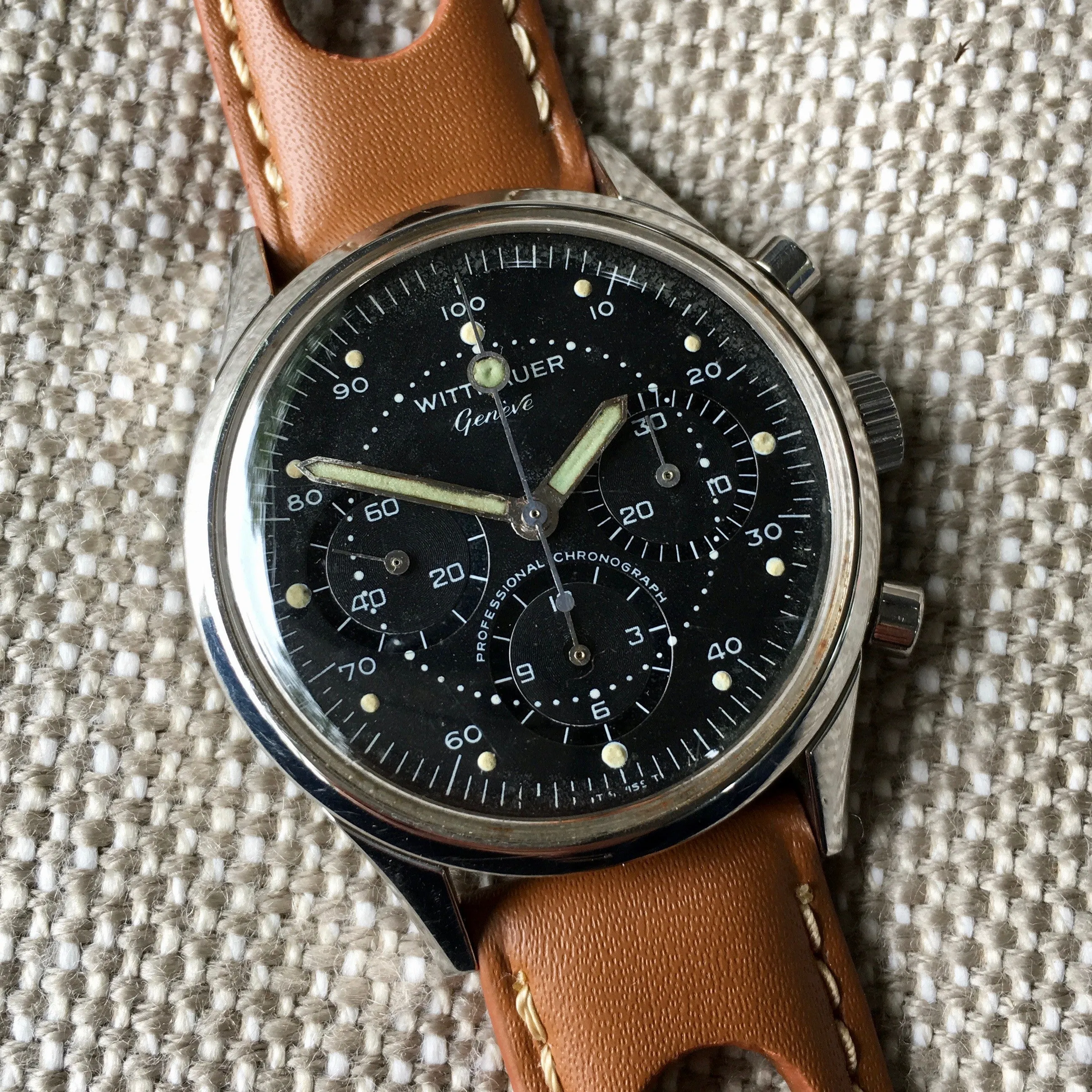 Vintage Wittnauer Professional Chronograph 242T Steel Wristwatch Valjoux 72 Wristwatch
