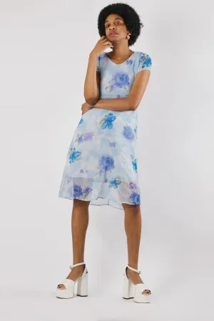 Vintage Y2K Blue Floral Midi Dress