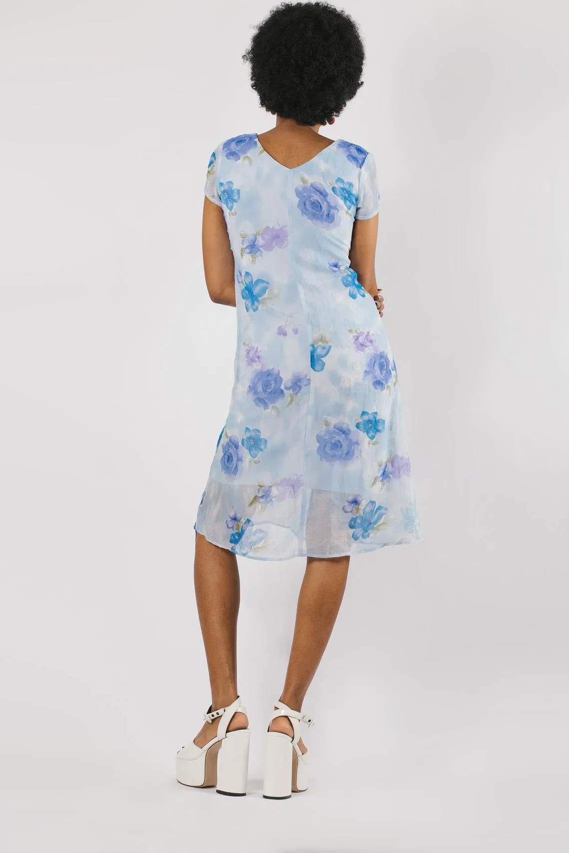 Vintage Y2K Blue Floral Midi Dress