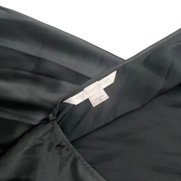 Vintage Y2K Victorias Secret Satin Maxi Slip Dress Black S Dark Romantic Vampire