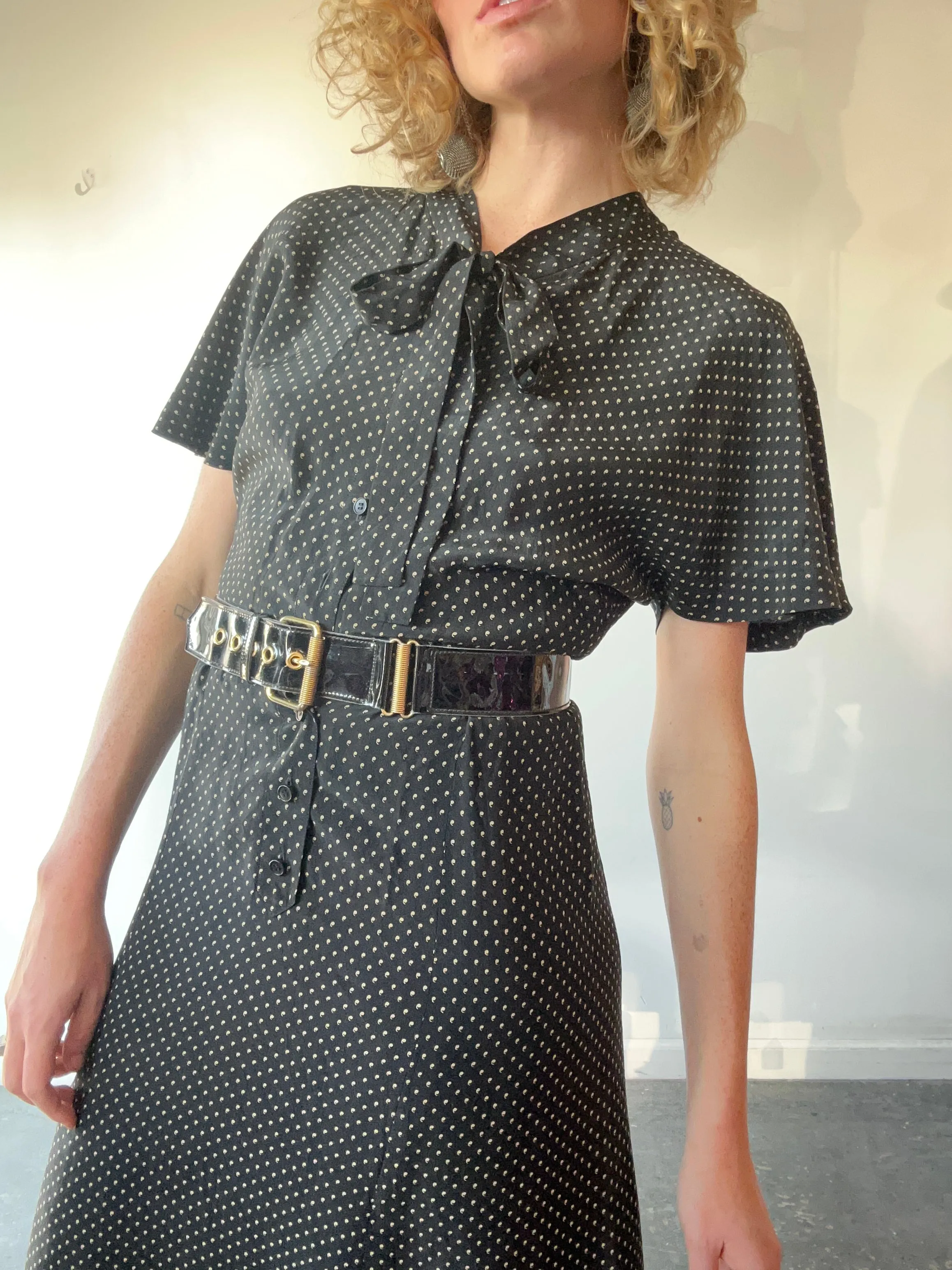 Vintage Yves Saint Laurent Black Silk Apostrophe Dress
