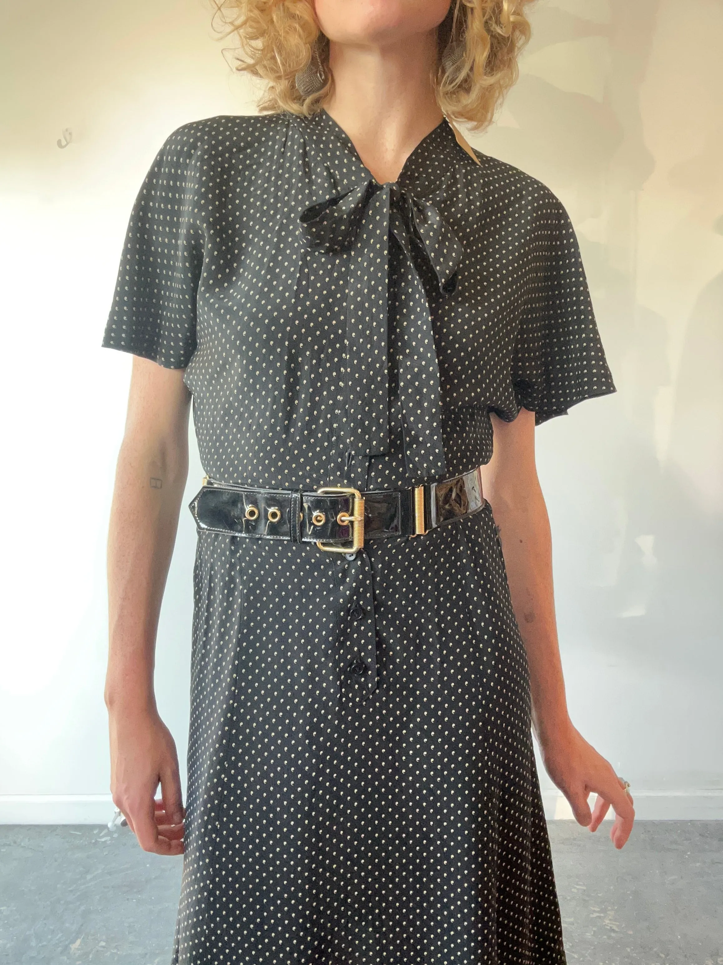 Vintage Yves Saint Laurent Black Silk Apostrophe Dress