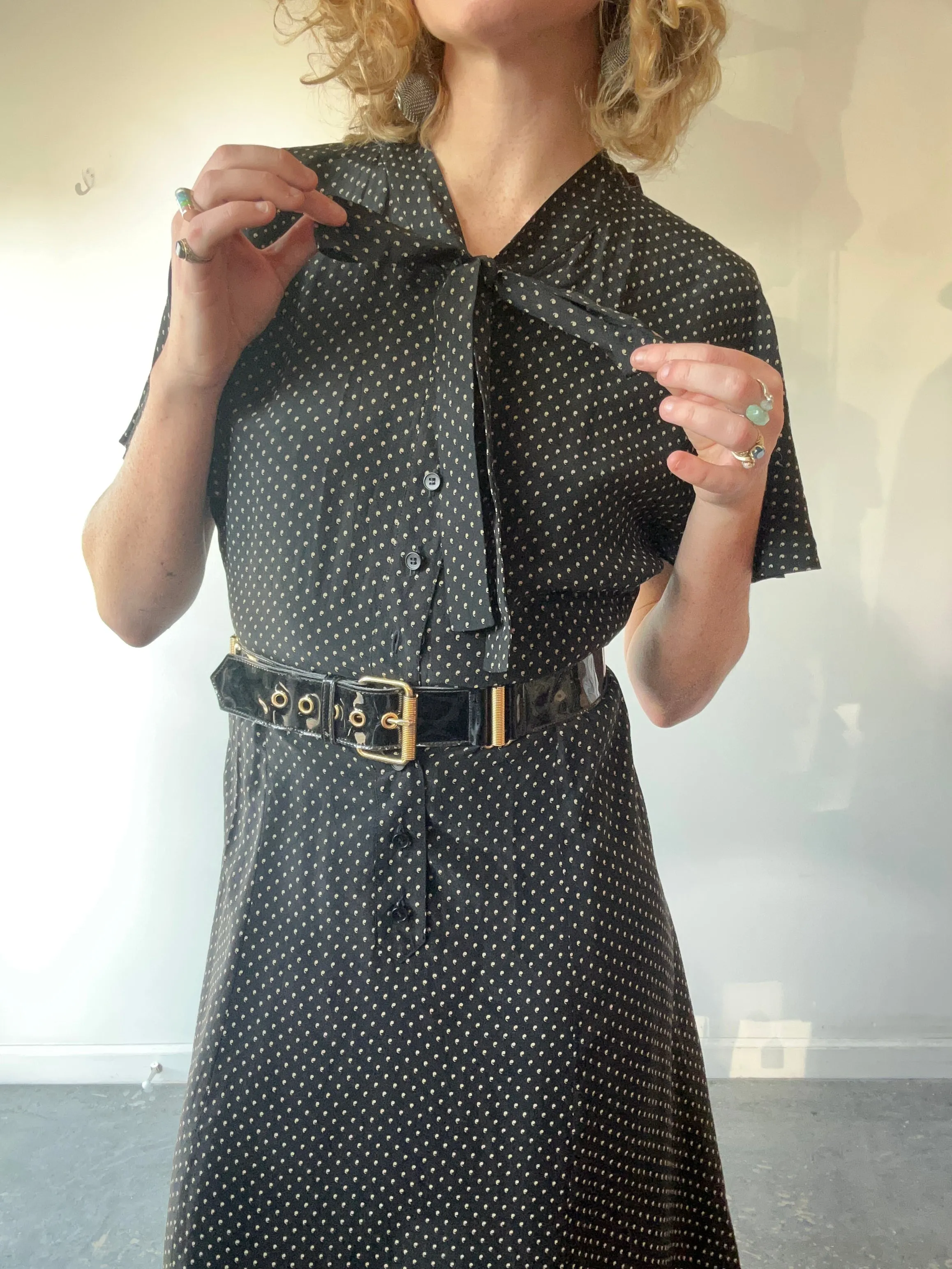 Vintage Yves Saint Laurent Black Silk Apostrophe Dress