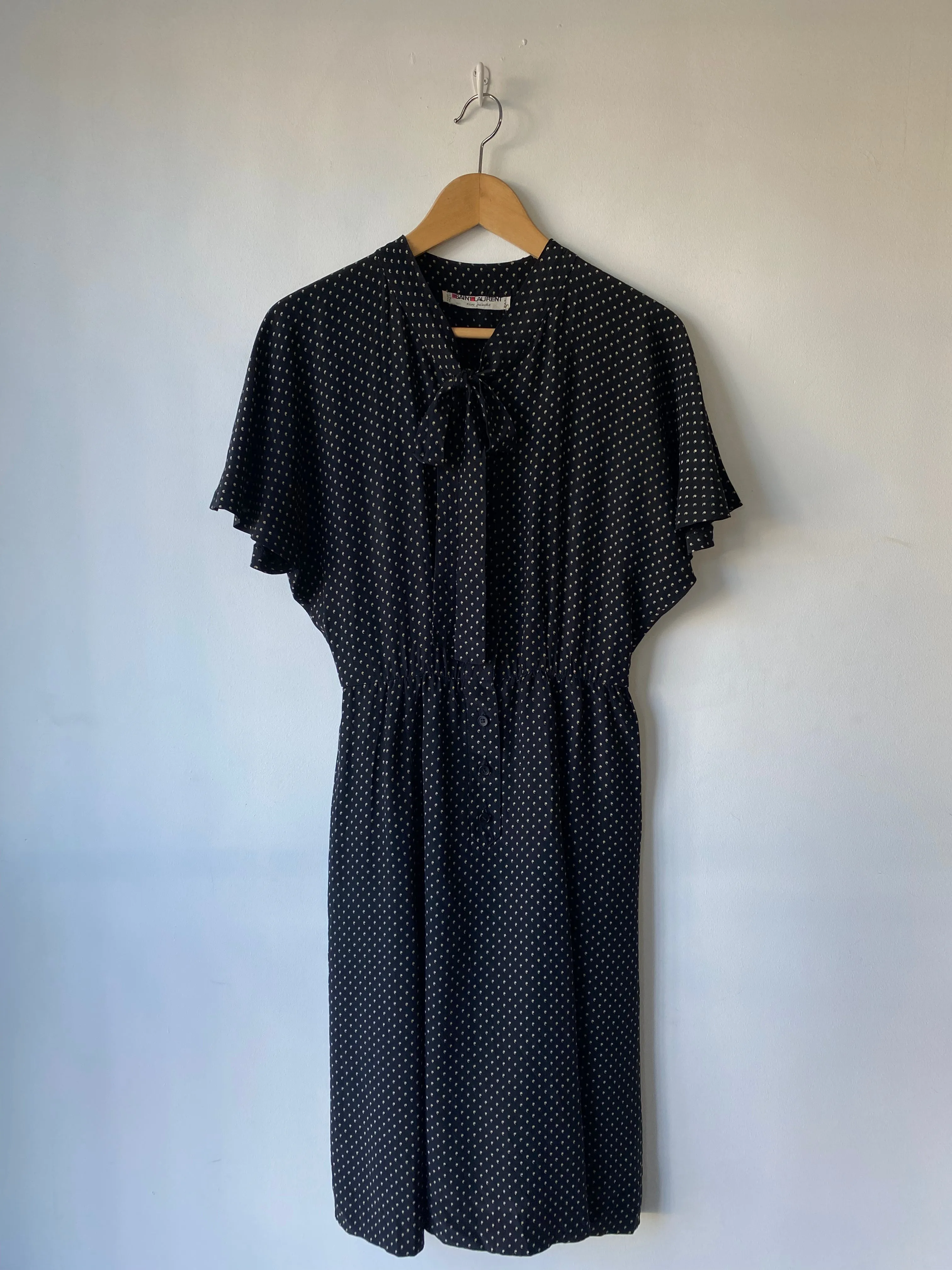 Vintage Yves Saint Laurent Black Silk Apostrophe Dress