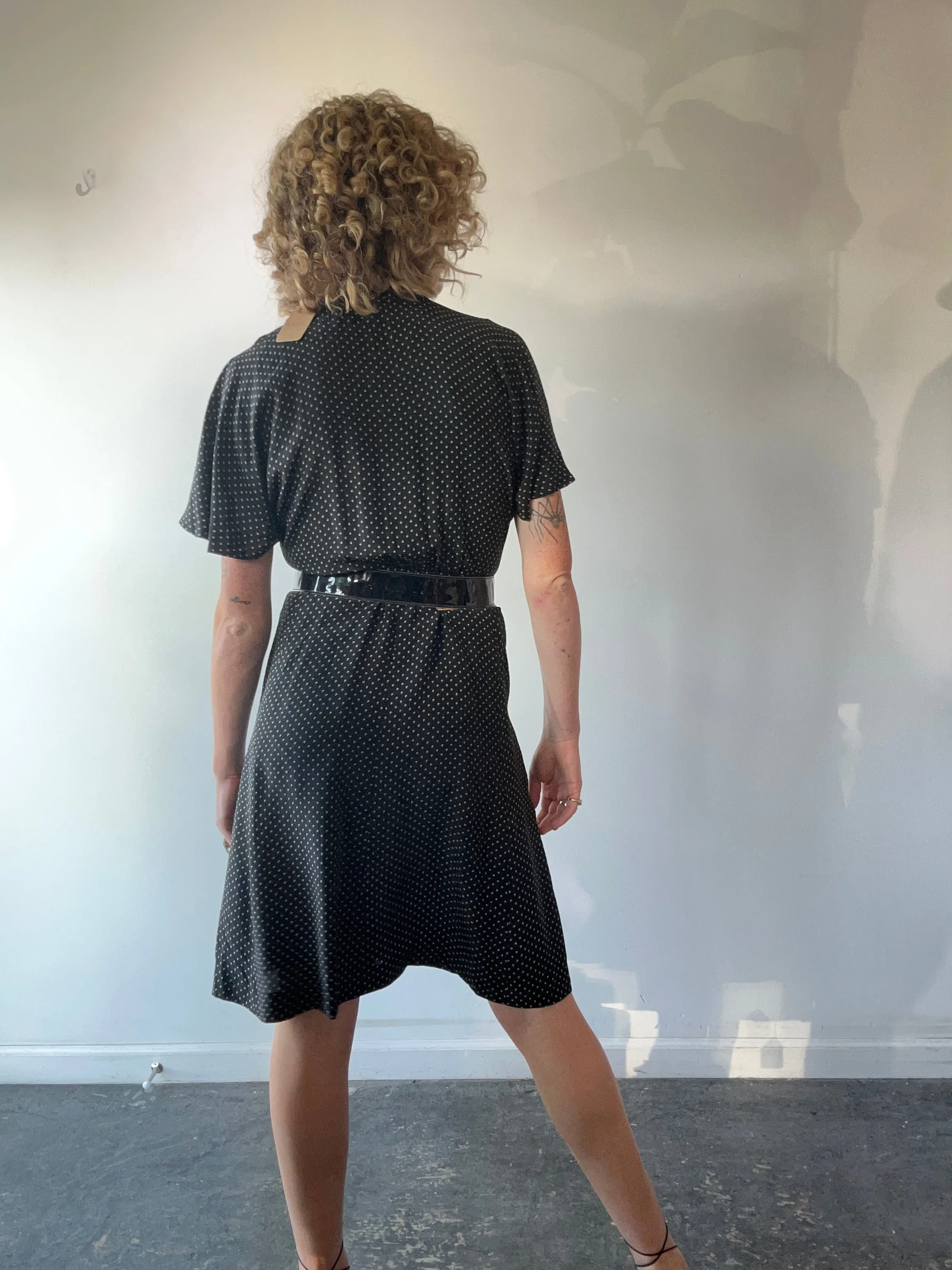 Vintage Yves Saint Laurent Black Silk Apostrophe Dress