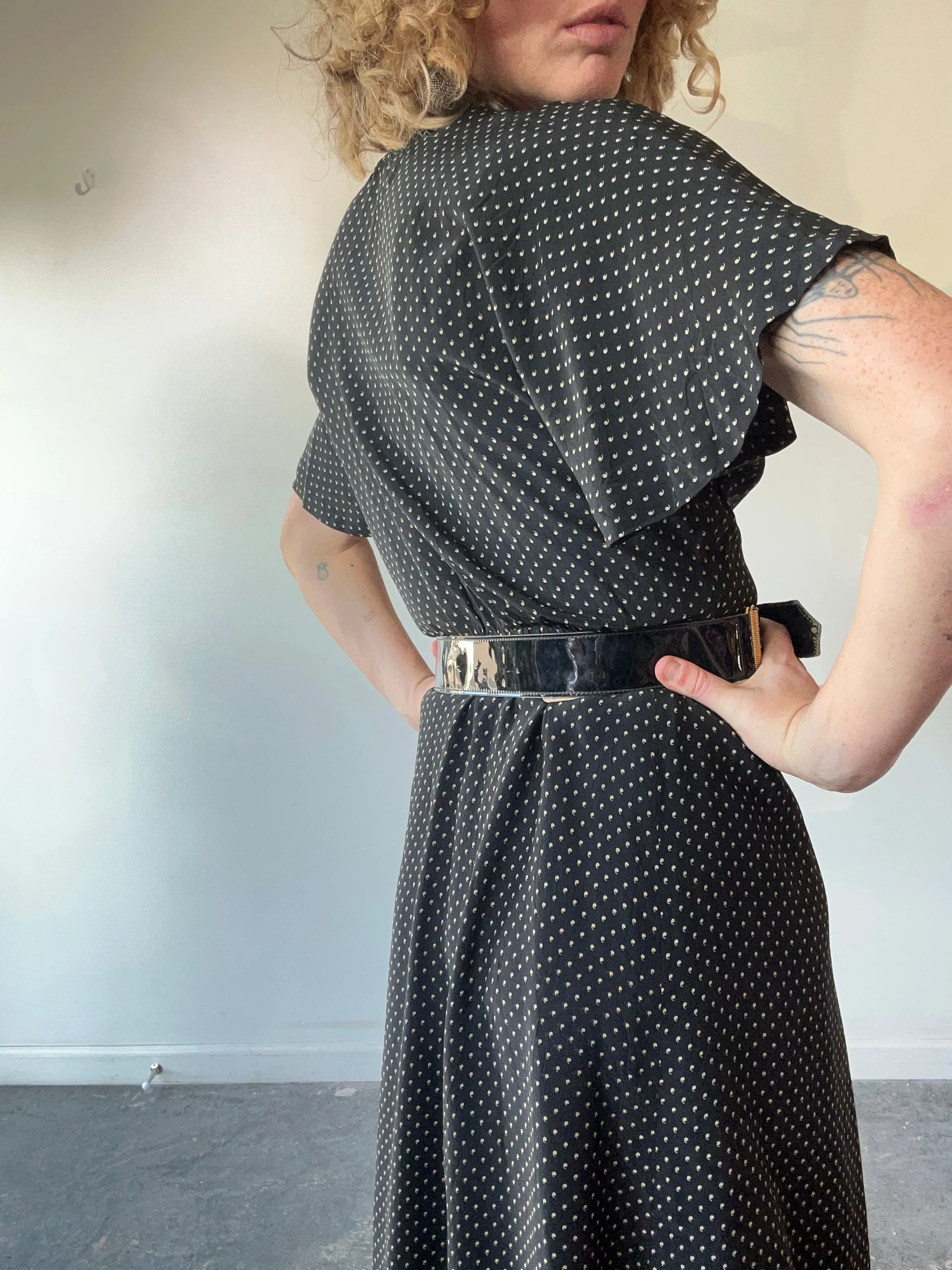 Vintage Yves Saint Laurent Black Silk Apostrophe Dress