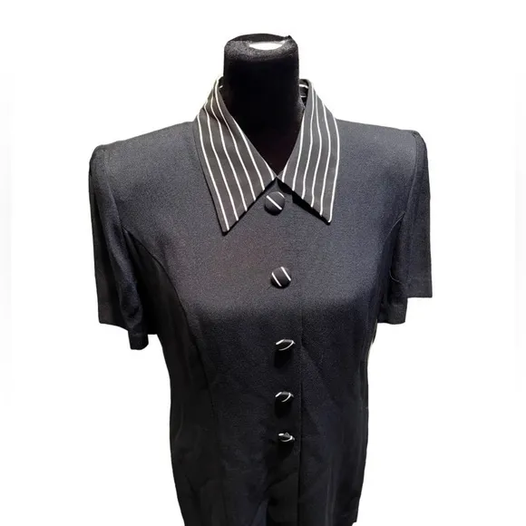 Virgo II Deadstock Vintage Pinstripe Collar Buttons‎ Zip Back NWT Black Size 6