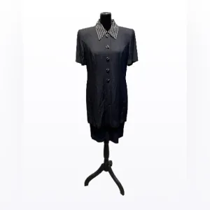 Virgo II Deadstock Vintage Pinstripe Collar Buttons‎ Zip Back NWT Black Size 6
