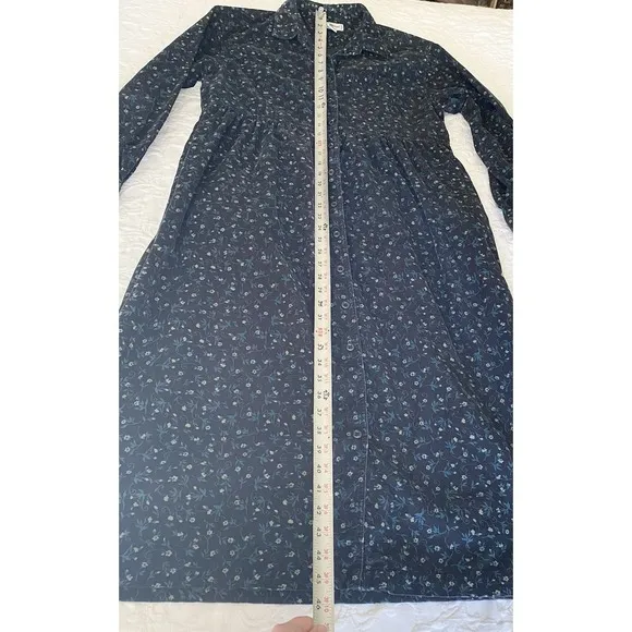 Vtg LL Bean Corduroy Floral Button Shirt Dress Pockets Long Sleeve 12 Petite