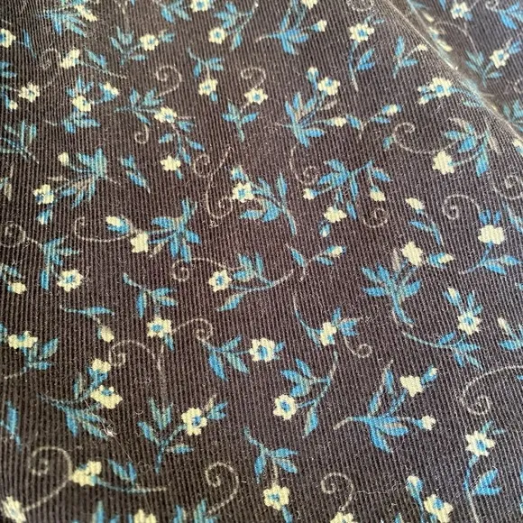 Vtg LL Bean Corduroy Floral Button Shirt Dress Pockets Long Sleeve 12 Petite