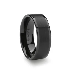 VULCAN Flat Black Tungsten Ring with Brushed Center & Polished Edge
