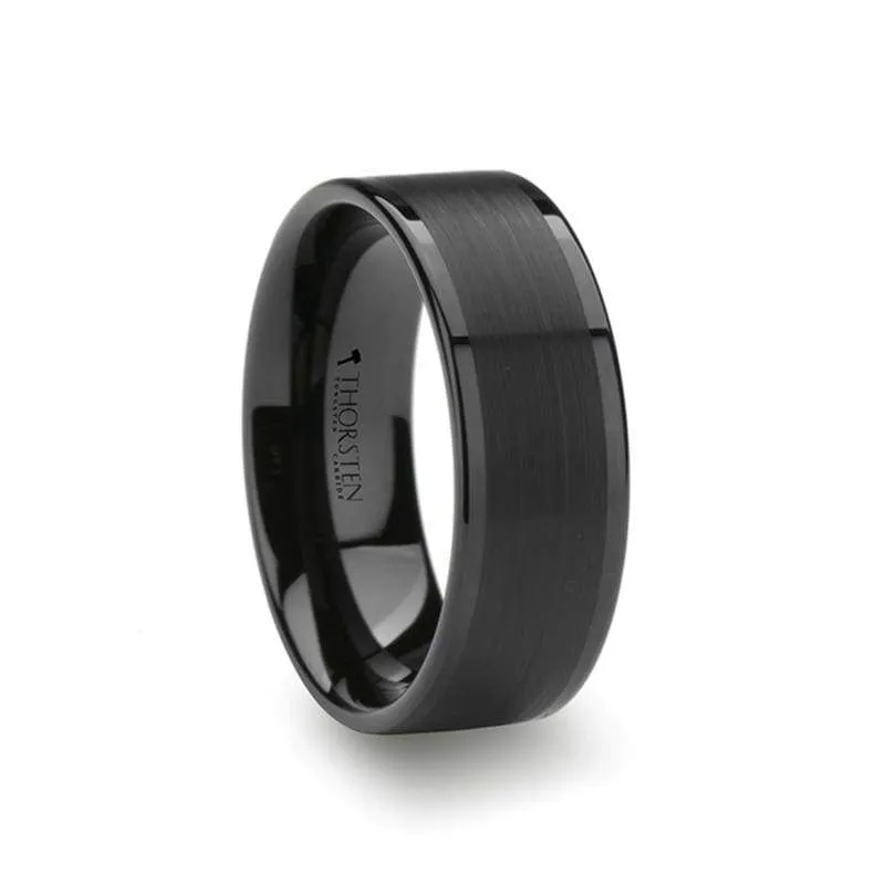 VULCAN Flat Black Tungsten Ring with Brushed Center & Polished Edge