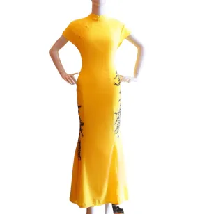 WAISTED TENDRIL - HAND EMBROIDERY MAXI LENGTH HANDMADE MODERN SILK-COTTON CHEONGSAM