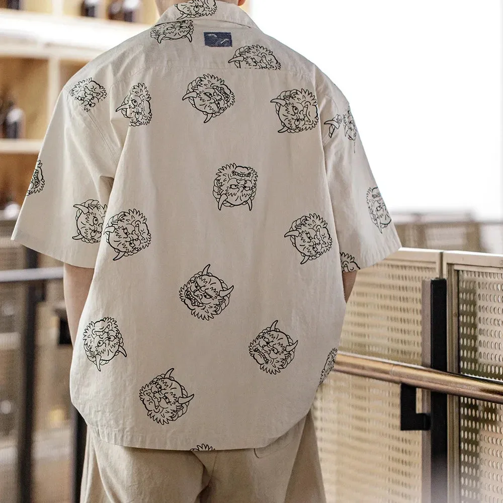 WanderVibe Herren Vintage Leinen Sense Print Hemd