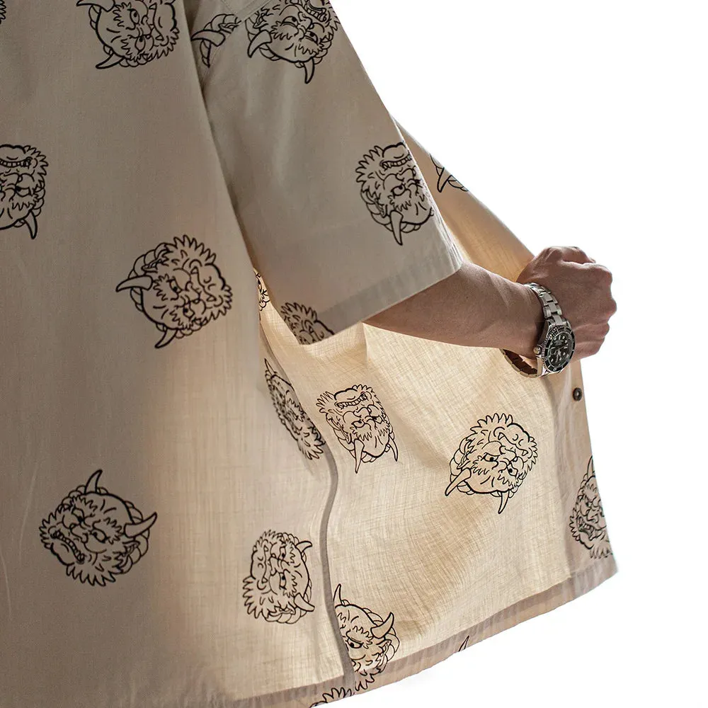 WanderVibe Herren Vintage Leinen Sense Print Hemd