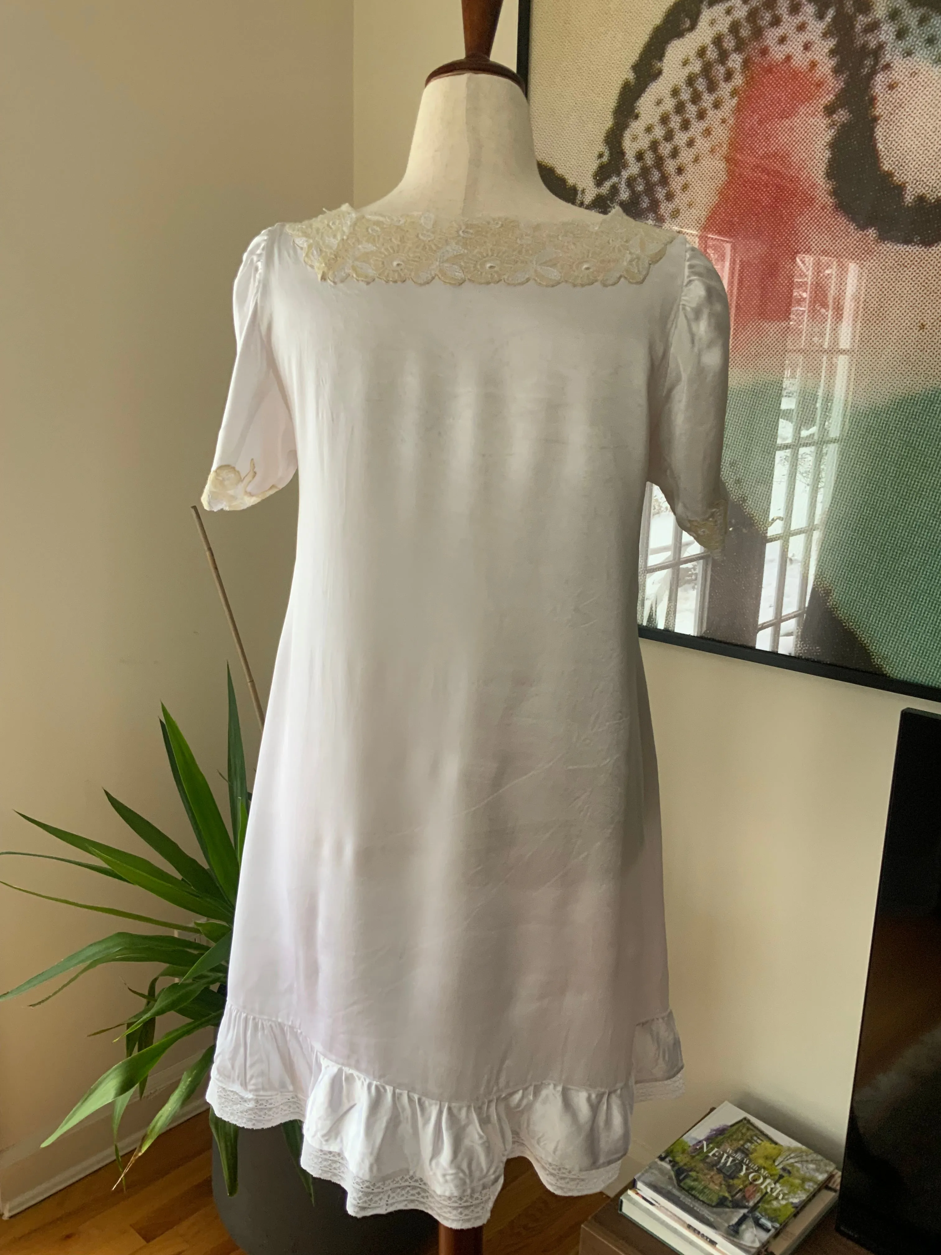 White Satin Dress - 20s - 20J